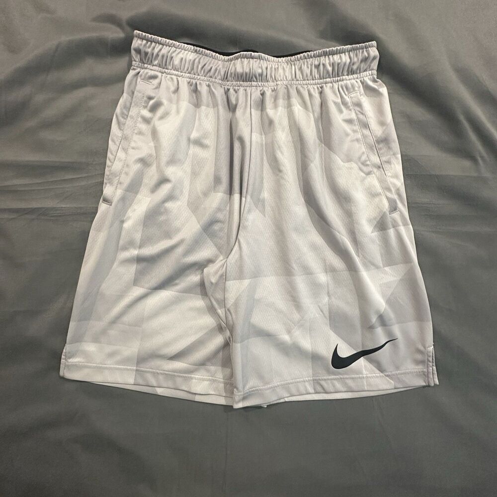 Nike Epic Knit Training Shorts Mens M Gray White Drawstring Active Gym Outdoor